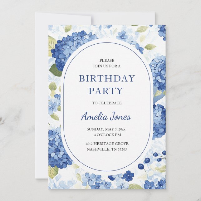 Convite de Aniversário para Jardim de Hortênsias A (Frente)