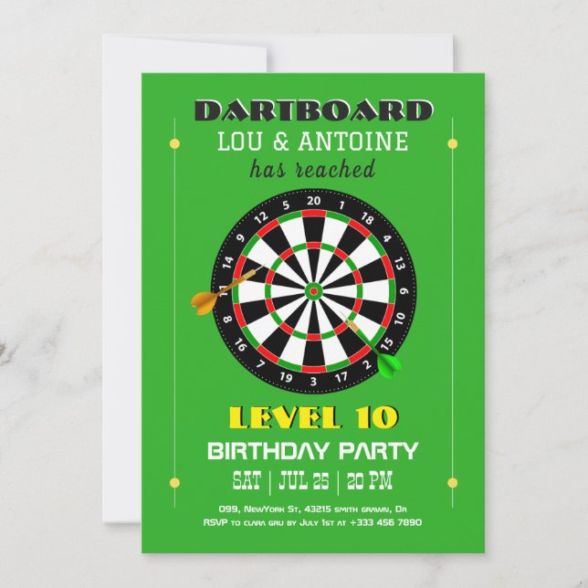 Convite de Aniversário para Jogador de Dardo (Frente)