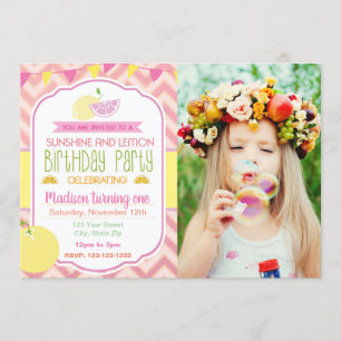 Convite de aniversário para Lemon rosa com fotogra