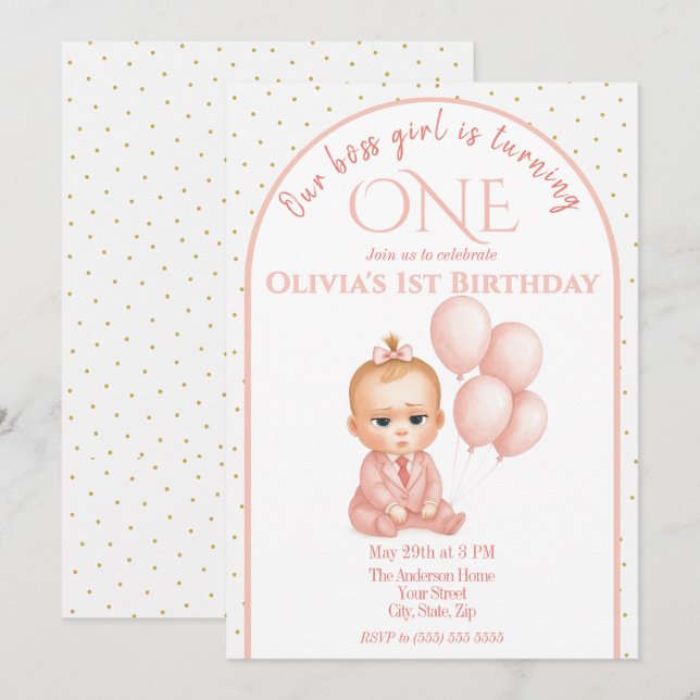 Convite de Aniversário para Menina Chefe - Pastel  (Frente/Verso)