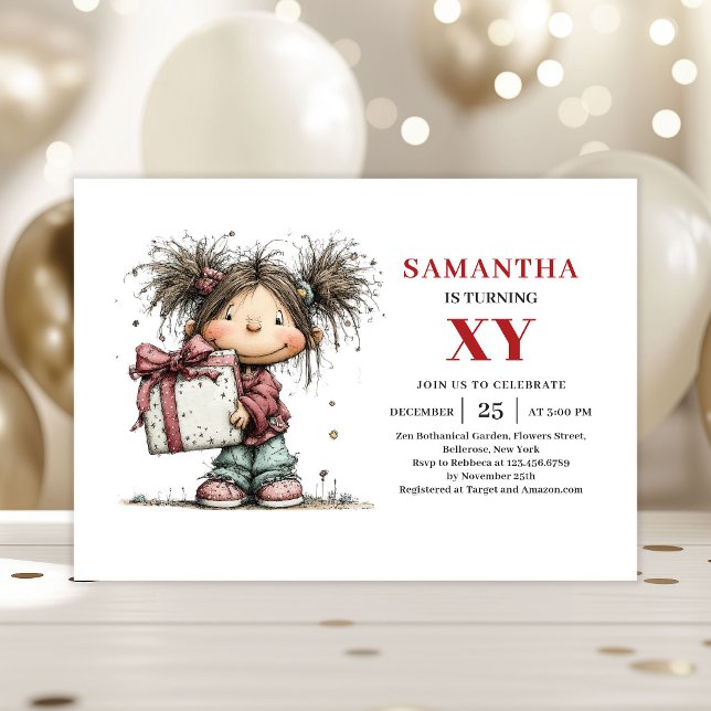 Convite de aniversário para menina colorida e excê (Quirky Colorful Girl Birthday invitation)