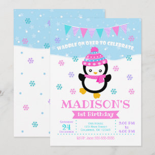 Convite De Aniversário Para Menina De Pinguim / A