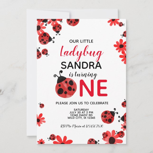 Convite de Aniversário para Menina de rua Ladybug  (Frente)