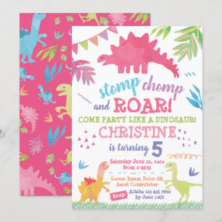 Convite de Aniversário para Menina do Dinossauro
