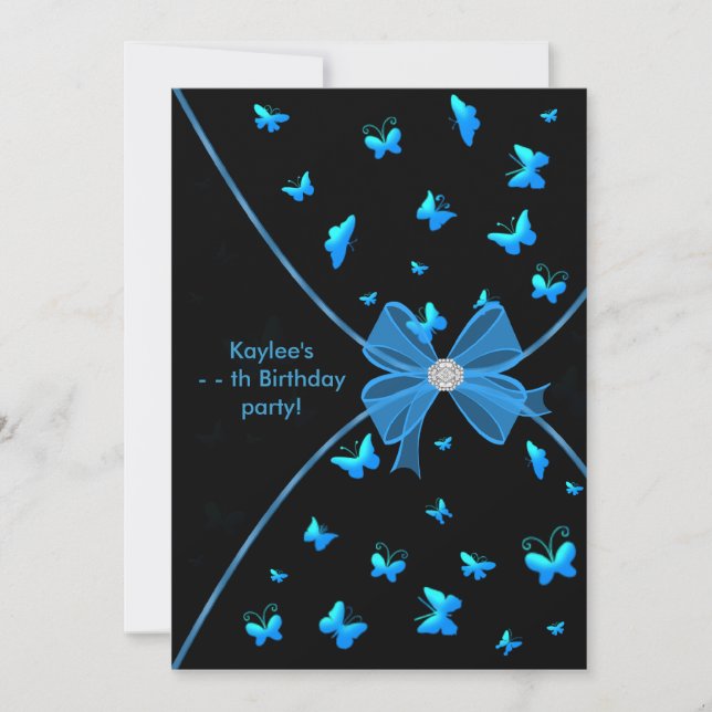 Convite de Aniversário para Meninas Borboleta Azul (Frente)