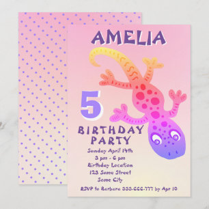 Convite de Aniversário para Meninas com Lagartixa