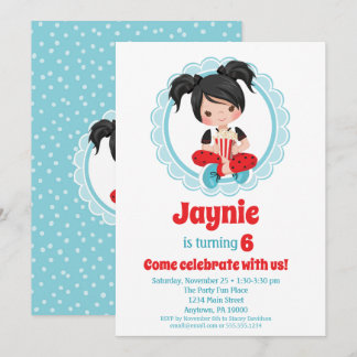 Convite de Aniversário para Meninas de Cabelo Negr