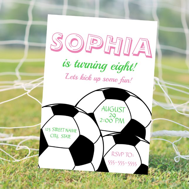 Convite de Aniversário para Meninas de Futebol Ros (Pink Soccer Ball Birthday Invitation for Girls)