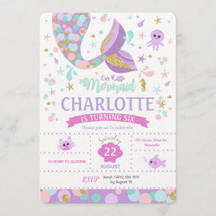 Convite de Aniversário para Meninas de Sereia