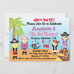 Convite de aniversário para Meninas Piratas
