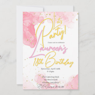 Convite de Aniversário para Meninas Rosa e Dourado
