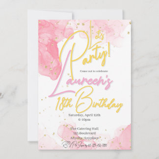 Convite de Aniversário para Meninas Rosa e Dourado