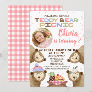 Convite de Aniversário para Meninas Teddy Bear