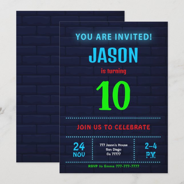 Convite de Aniversário para Menino (Frente/Verso)