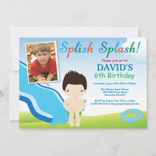 Convite de Aniversário para Menino Festa na Piscin