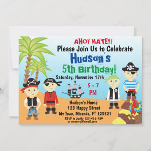 Convite de aniversário para meninos piratas