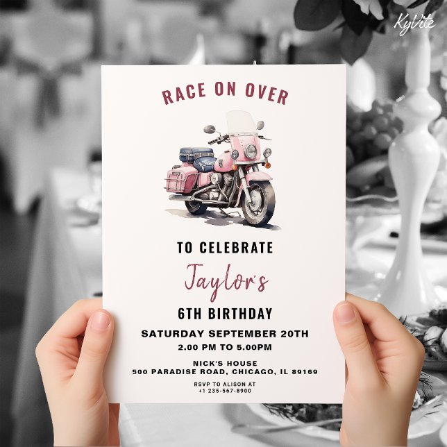 Convite de aniversário para moto rosa para moto (Criador carregado)