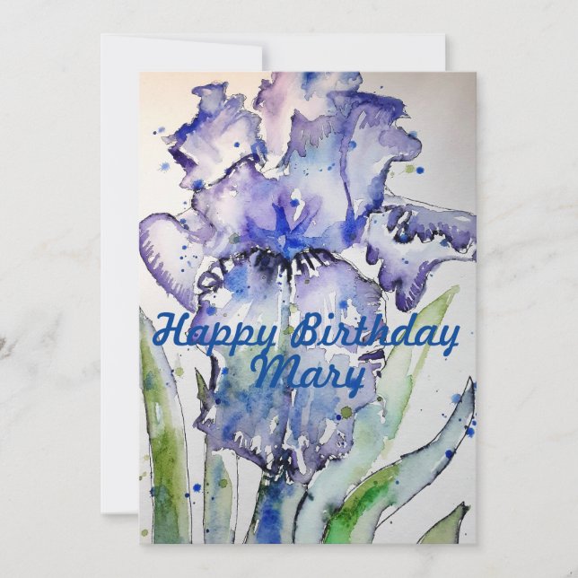 Convite de aniversário para mulher aquarela Íris R (Frente)