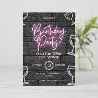 Convite de Aniversário para Mulheres com Luz Neon