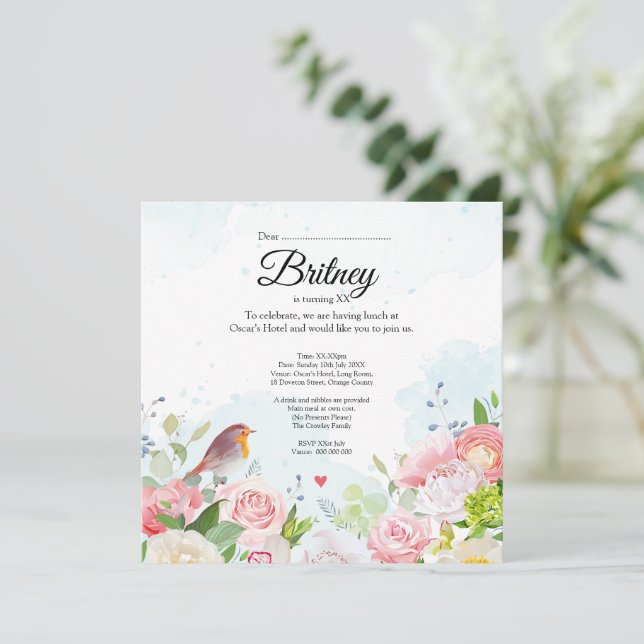 Convite de Aniversário para Mulheres Personalizáve (Em pé/Frente)