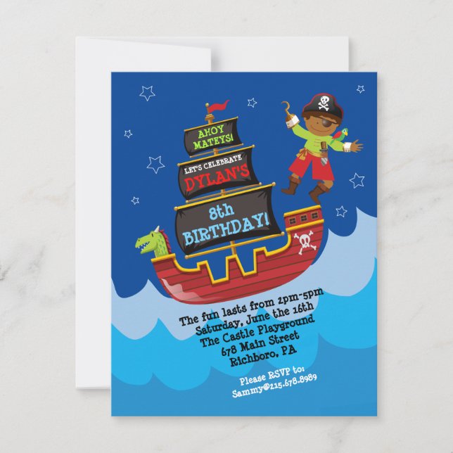 Convite de Aniversário para Navio Pirata (Frente)