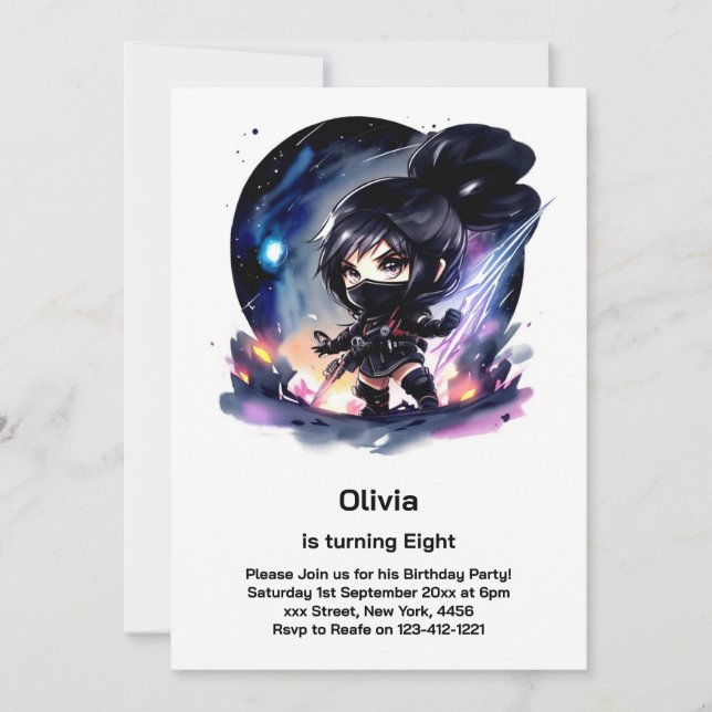 Convite de aniversário para Ninja Girl (Frente)
