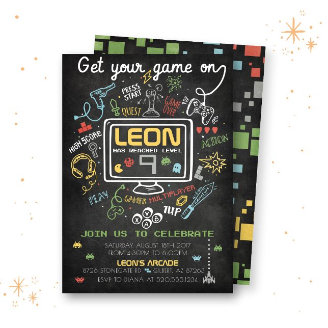 Convite de Aniversário para Nível Superior de Jogo (Criador carregado)