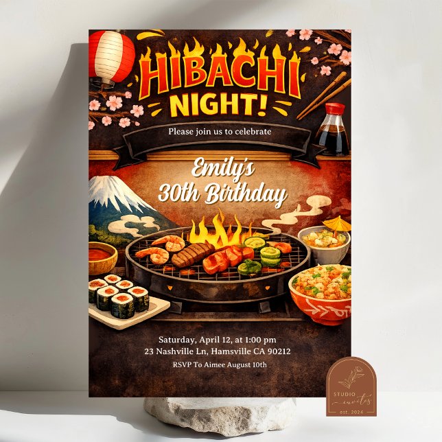 Convite de Aniversário para Noite de Hibachi (Criador carregado)