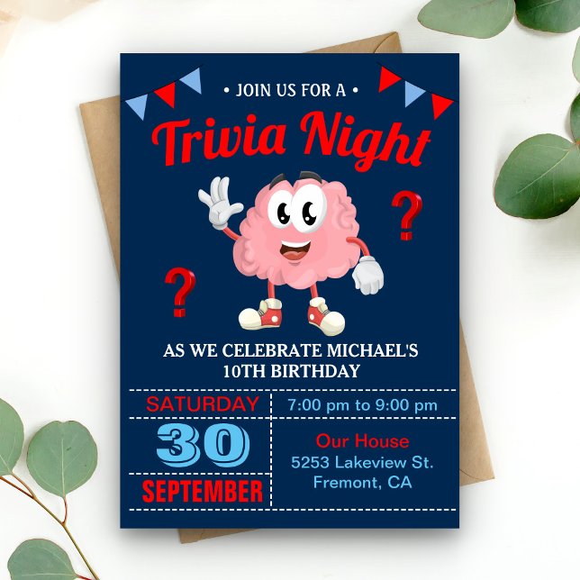 Convite de Aniversário para Noite de Quiz de Trivi (Criador carregado)