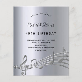 Convite de aniversário para notas de música pratea