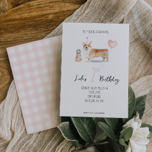 Convite de aniversário para o cão Corgi - Rapariga