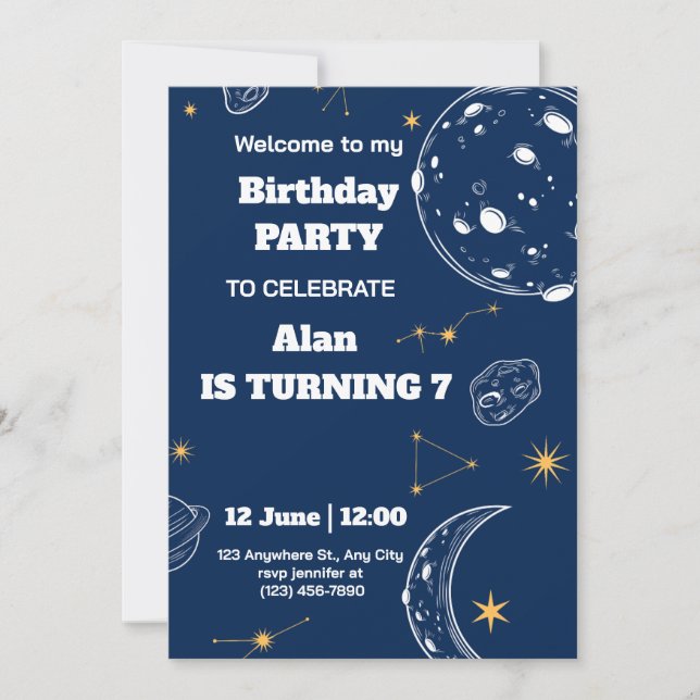 Convite de Aniversário para o Espaço Sideral (Frente)
