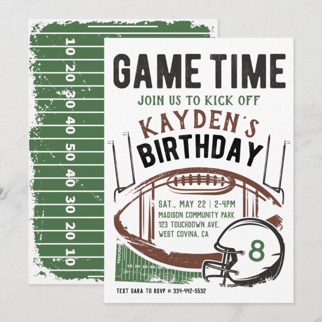 Convite de aniversário para o jogo de futebol (Frente/Verso)