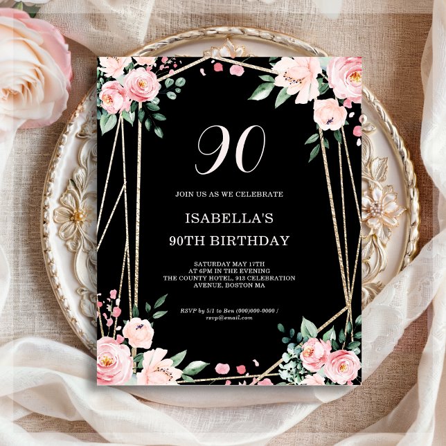 Convite de Aniversário para Orçamento de 90 Floral (Criador carregado)
