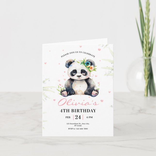 Convite de aniversário para Panda, Aniversário de  (Frente)