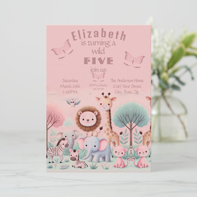 Convite de aniversário para Pastel Safari (Em pé/Frente)
