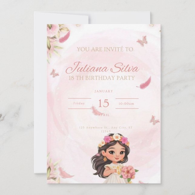 Convite de aniversário para pequena princesa  (Frente)