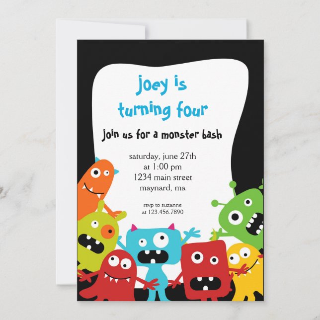 Convite de Aniversário para Pequenos Monstros (Frente)
