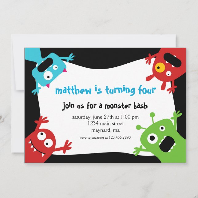 Convite de Aniversário para Pequenos Monstros (Frente)