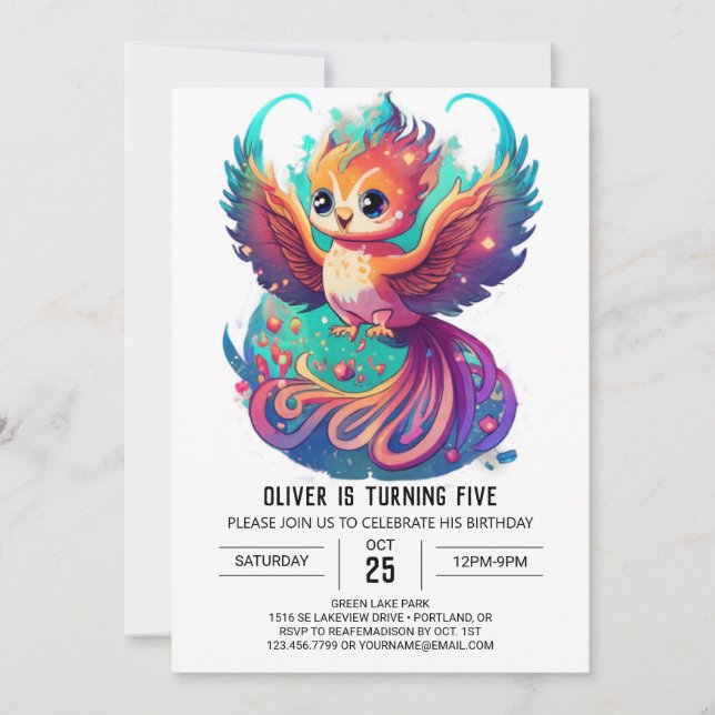 Convite de Aniversário para Phoenix Watercolor (Frente)