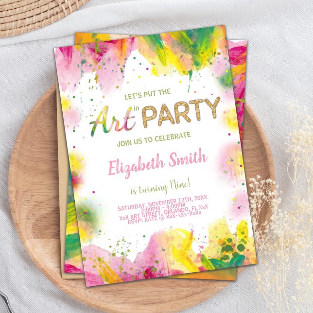 Convite de Aniversário para Pintura Laranja e Rosa (Orange Pink Paint Birthday Invitations)