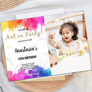 Convite de Aniversário para Pintura Rosa e Púrpura