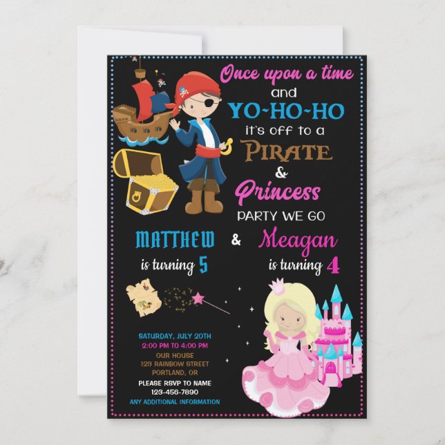 Convite de aniversário para Pirate e Princesa (Frente)