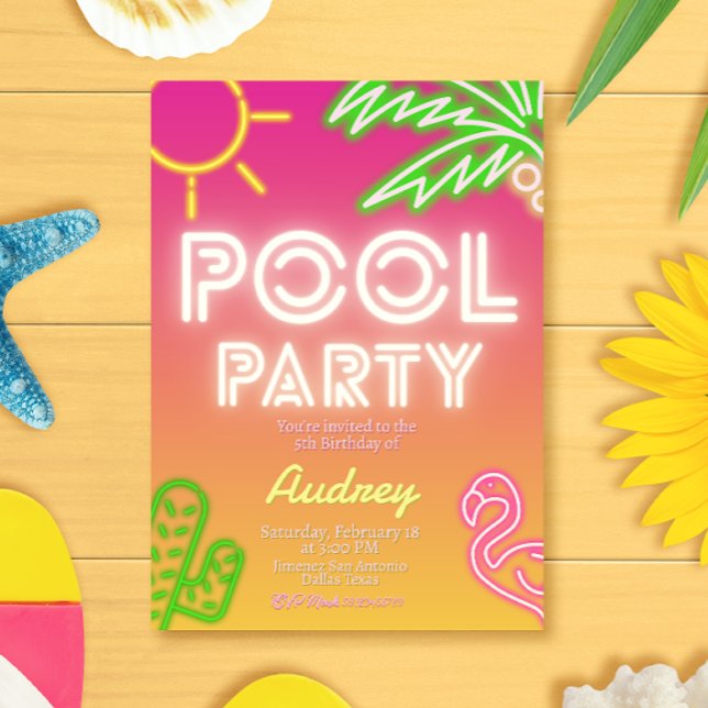 Convite de aniversário para piscina (Pool Party Girl Birthday Invitation)