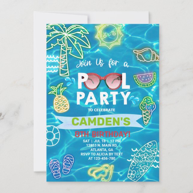 Convite de aniversário para piscina, Besta piscina (Frente)
