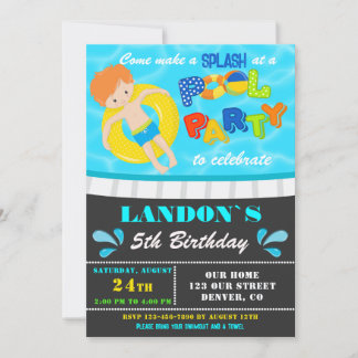 Convite de aniversário para piscina Boy piscina