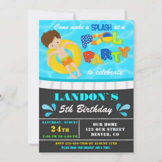 Convite de aniversário para piscina Boy piscina