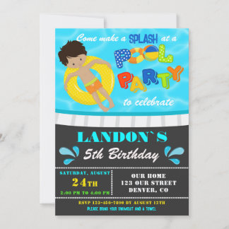 Convite de aniversário para piscina Boy piscina