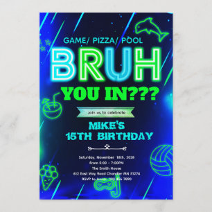 Convite de aniversário para piscina Bruh Neon