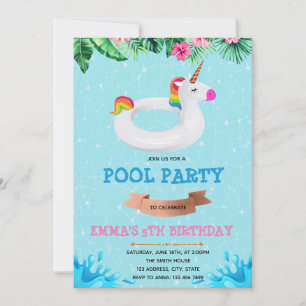 Convite de aniversário para piscina de unicórnio f